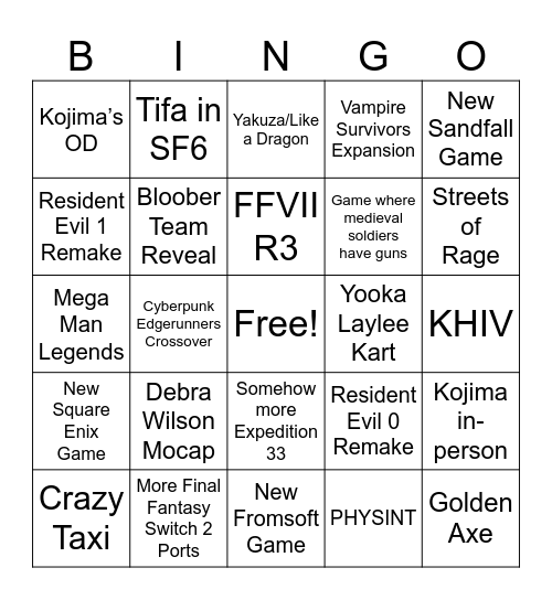 SGF Bingo Card