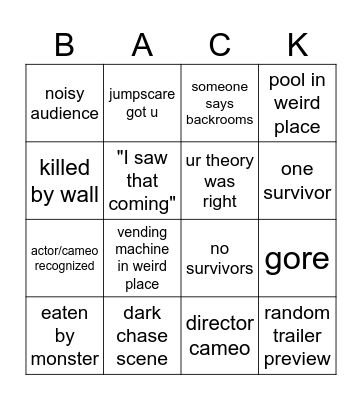 backrooms Bingo Card