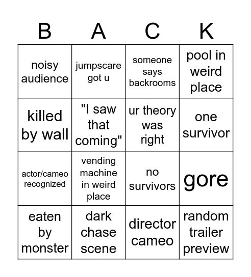 backrooms Bingo Card