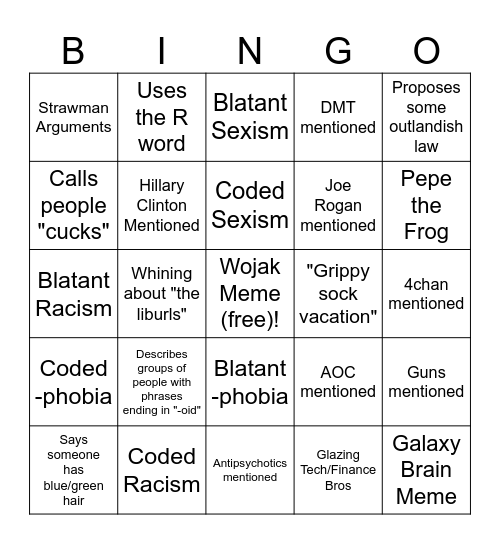 "Normies lack emotional intelligence" Video Bingo Card