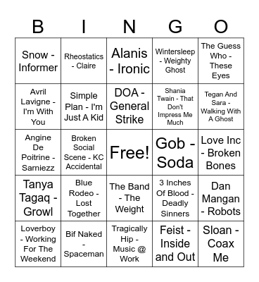 PSW Music Bingo Card
