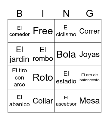 Vocabulario Bingo Card