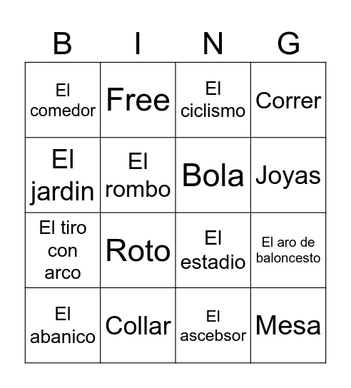 Vocabulario Bingo Card