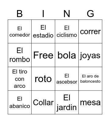 Vocabulario Bingo Card