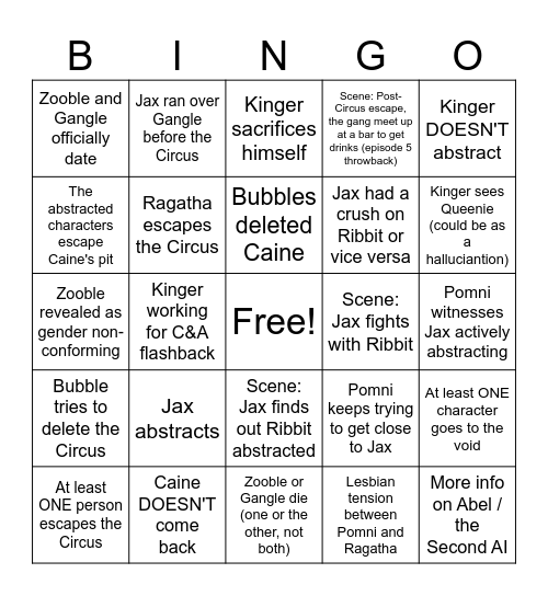 TADC Episode 9 Bingo Card