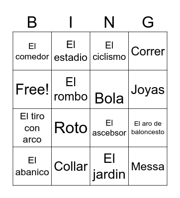 Vocabulario Bingo Card