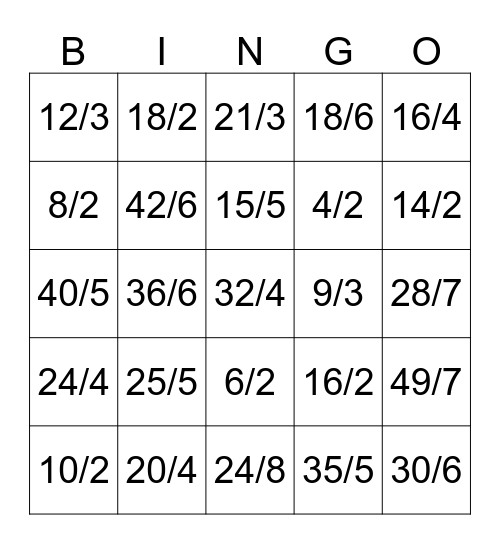 Lower Division Bingo Card