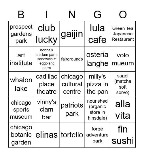 Chicago Bingo Card