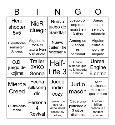 NO E3 2026 Bingo Card