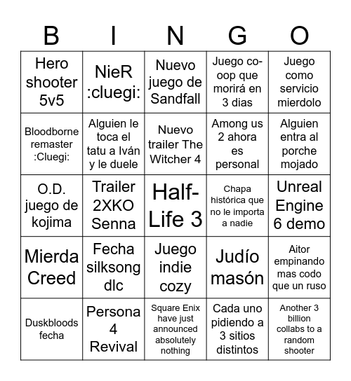 NO E3 2026 Bingo Card