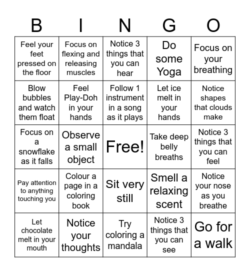 MINDFULNESS BINGO Card