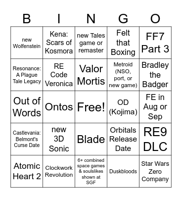 SGF/XBOX/Nintendo (made on 6/2) Bingo Card
