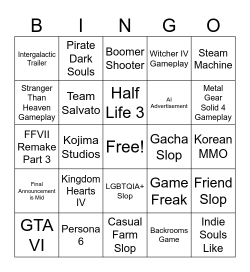 Summer Games Fest 2026 Bingo Card