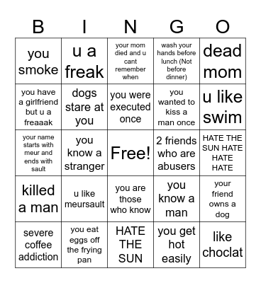 meursault 100% serious bingo Card