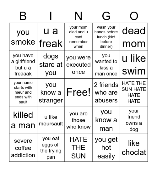 meursault 100% serious bingo Card