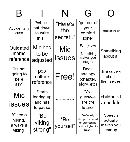 VHS Speeches Bingo Card