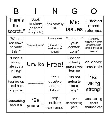 VHS Speeches Bingo Card