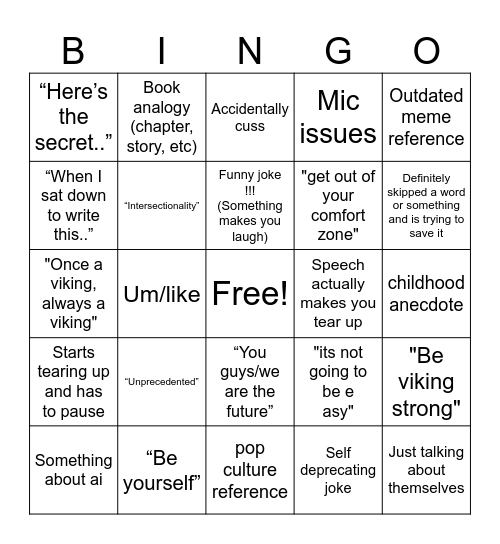 VHS Speeches Bingo Card