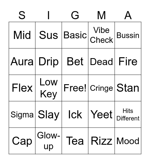 5th Grade has Rizz! Bingo Card