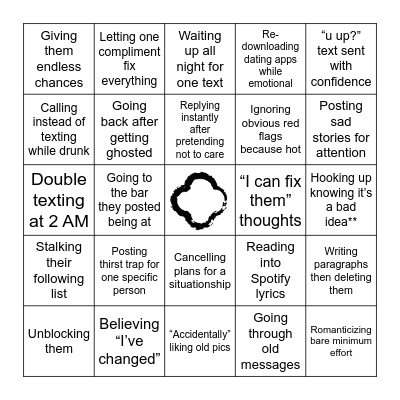 Zero Self Respect Bingo Card