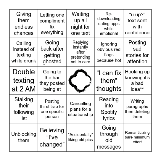 Zero Self Respect Bingo Card