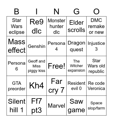 Summer game fest Bingo Card