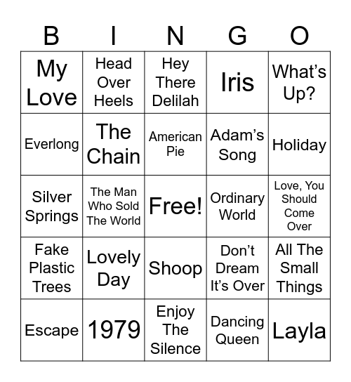 Lori’s Legendary Playlist Bingo Card