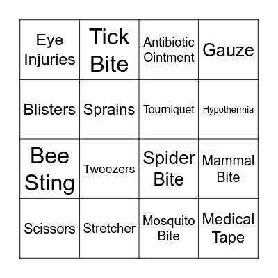 First Aid Bingo Card