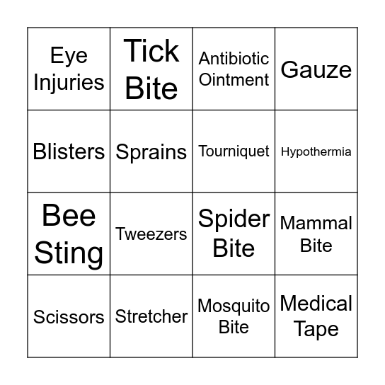 First Aid Bingo Card