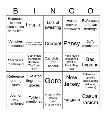 Unholyverse Bingo Card
