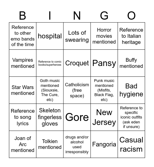 Unholyverse Bingo Card