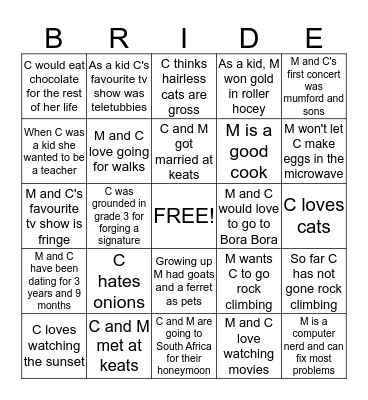 Cayley and Mitch Bingo Card
