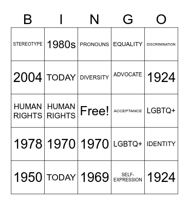 PRIDE MONTH BINGO Card