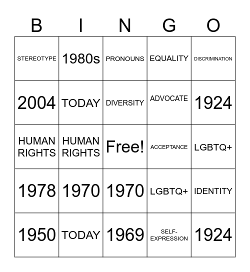 PRIDE MONTH BINGO Card