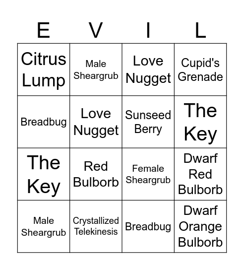 Evil Plan Bingo Card