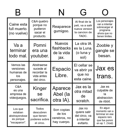 TADC Bingo Card