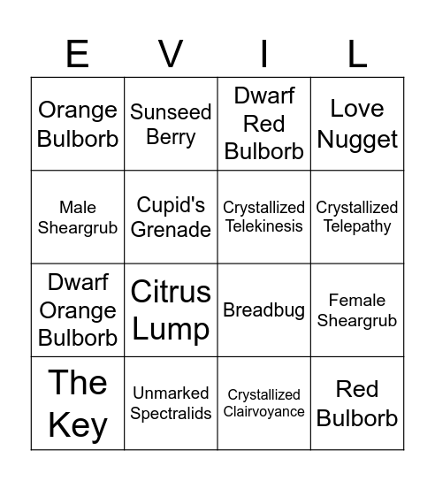 Evil Plan Bingo Card