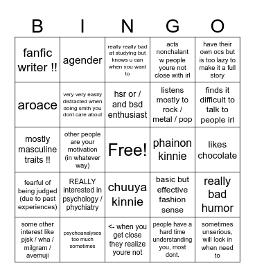 how similar are you to chi?? Bingo Card