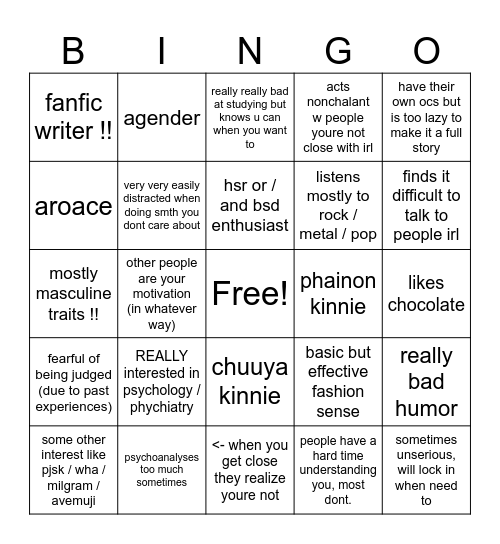 how similar are you to chi?? Bingo Card