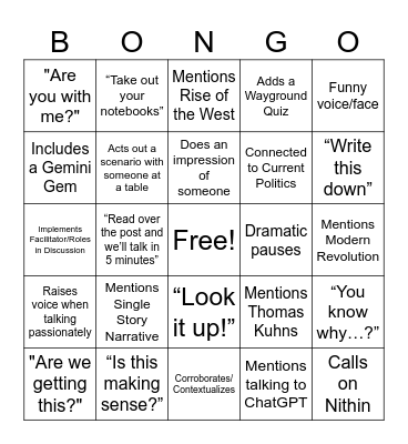 BONGO! Bingo Card