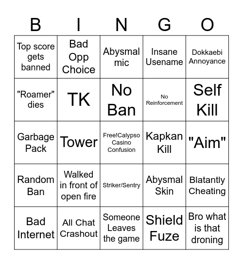Siege Bingo Card