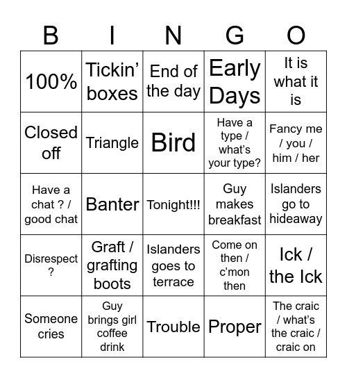 Love Island UK Bingo 2026 Bingo Card