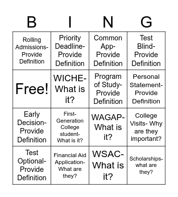 College Lecture Bingo Card
