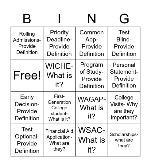 College Lecture Bingo Card
