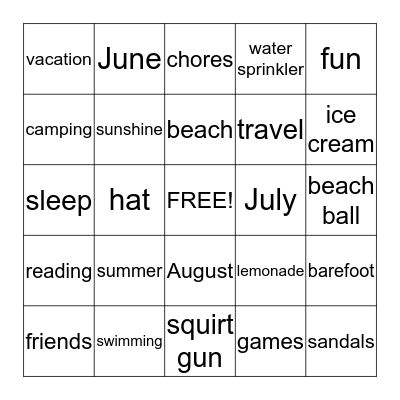 Summer Bingo Card