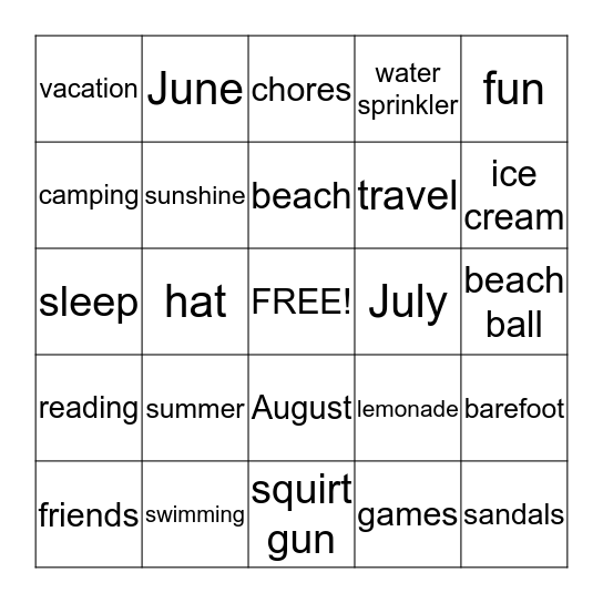 Summer Bingo Card