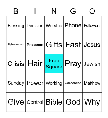 Sermon Bingo for Kids Bingo Card