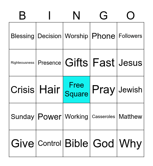 Sermon Bingo for Kids Bingo Card