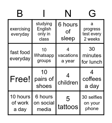 Quantifier Bingo! Bingo Card