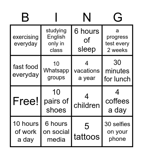 Quantifier Bingo! Bingo Card
